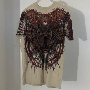 Affliction Cream and Red Graphic Skull Tee